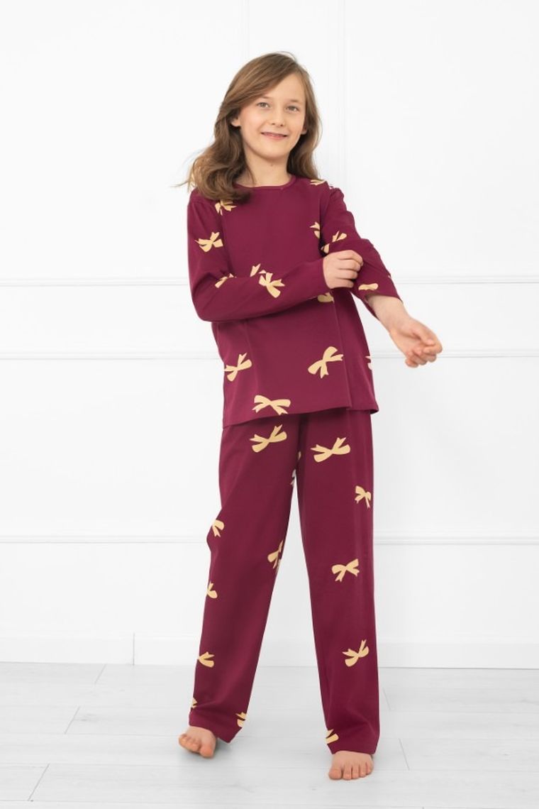 Piżama dziewczęca, bordowa, Kwadro, Italian Fashion