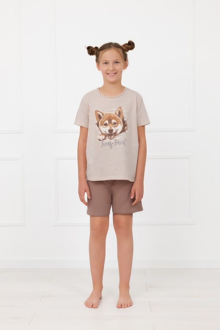 Piżama dziewczęca, brązowa, Shiba, Italian Fashion