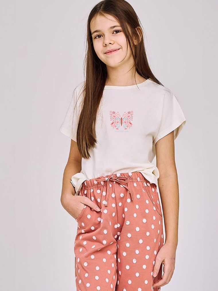 Piżama dziewczęca, ecru-różowa, Taro