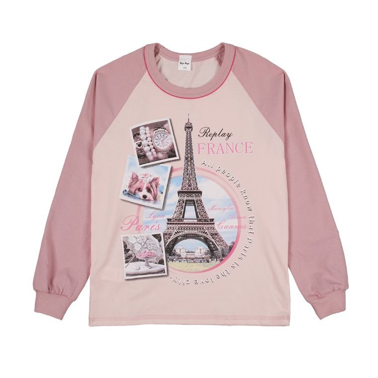 Piżama dziewczęca, jasnoróżowa, Paris, Tup Tup