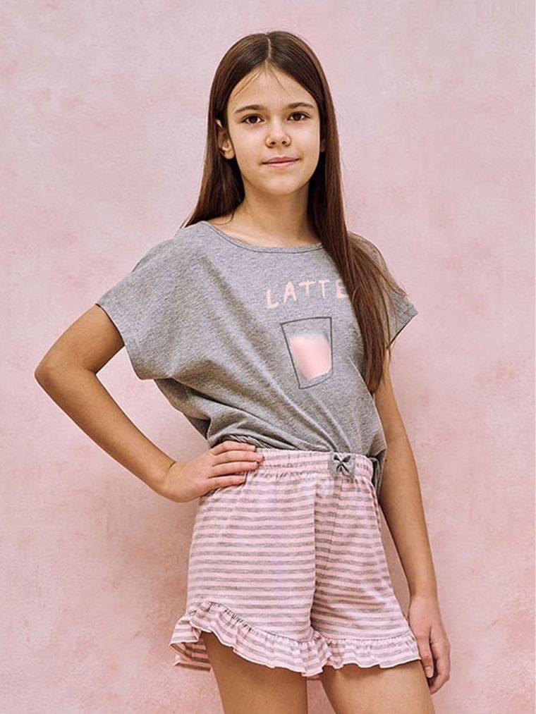 Piżama dziewczęca, szaro-różowa, Taro