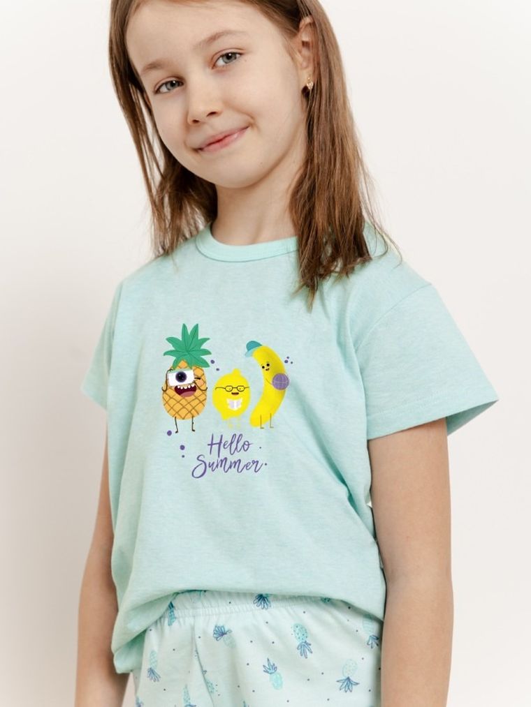 Piżama dziewczęca, turkusowa, Taro