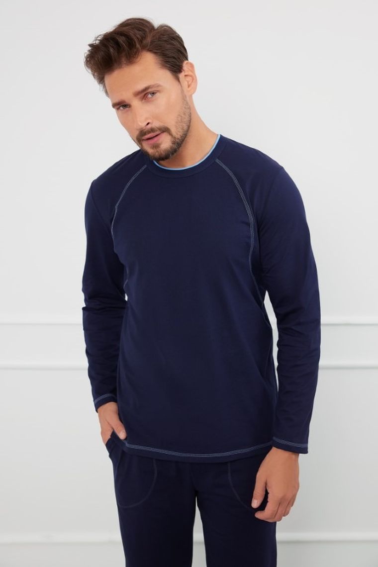 Piżama męska, plus size, granatowa, Salomon, Italian Fashion