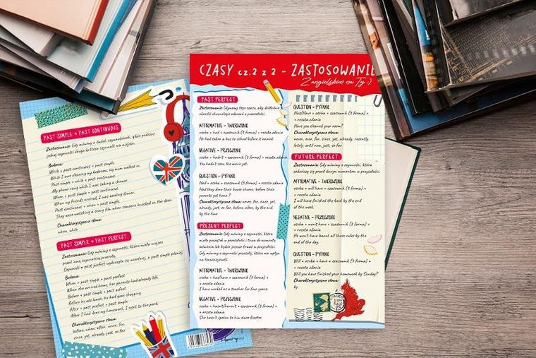 Plansza edukacyjna A4, dwustronna, język angielski, czasy cz.2