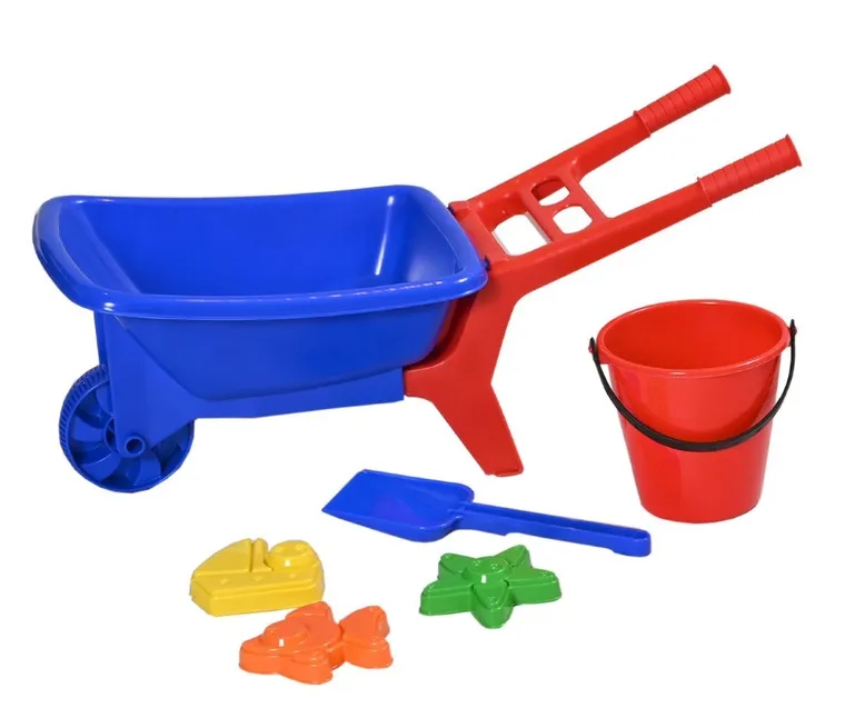 Plasto, taczka z akcesoriami do piasku, czerwona/niebieska, 56 cm