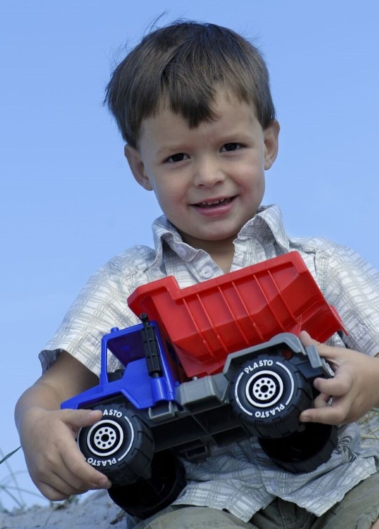 Plasto, wywrotka, pojazd budowlany, niebiesko-czerwona, 30 cm