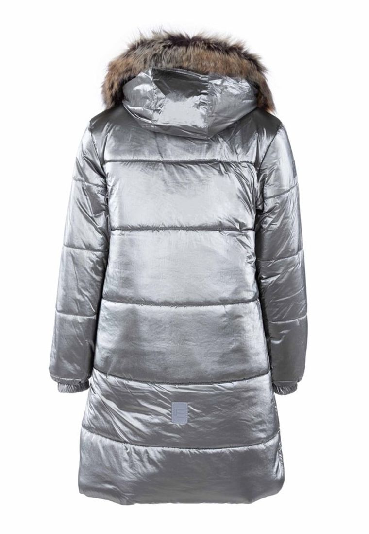 Płaszcz dziewczęcy z kapturem, srebrny, Lenne