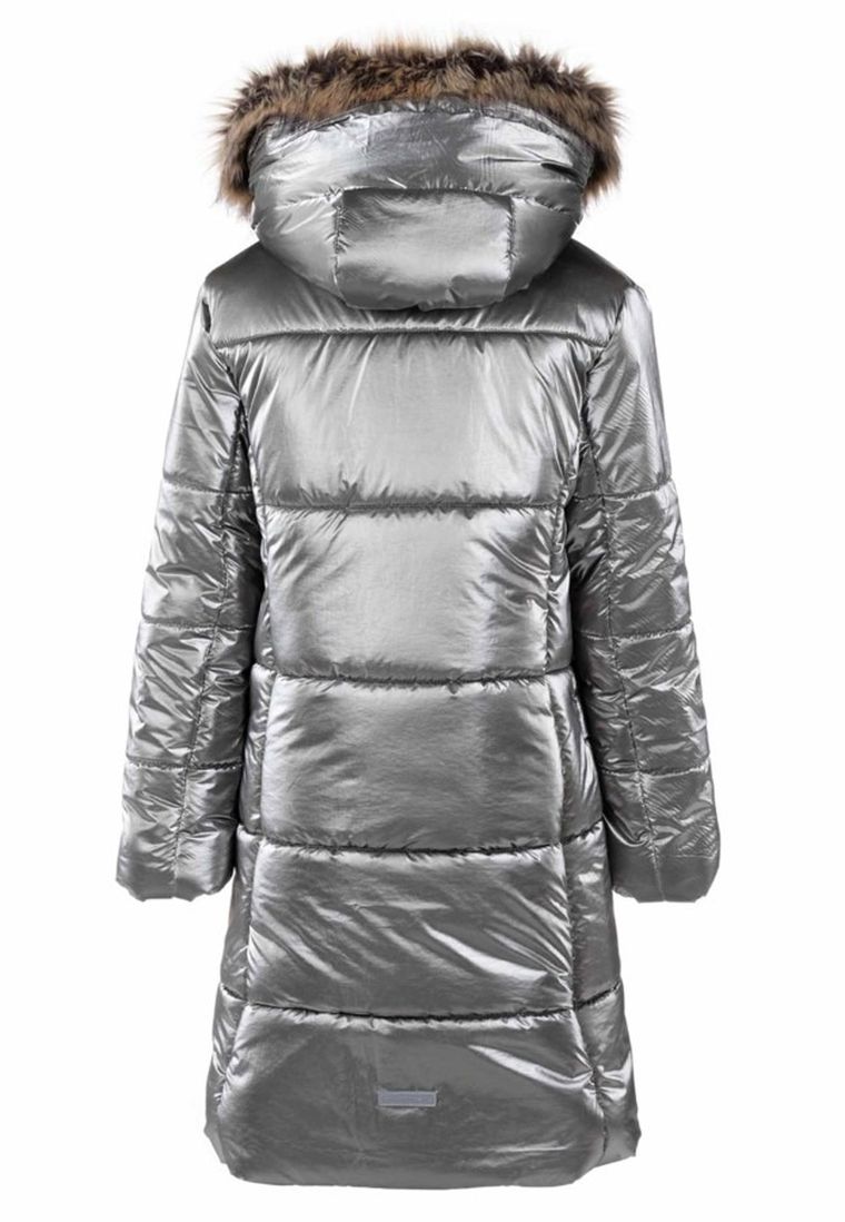 Płaszcz dziewczęcy z kapturem, srebrny, Lenne