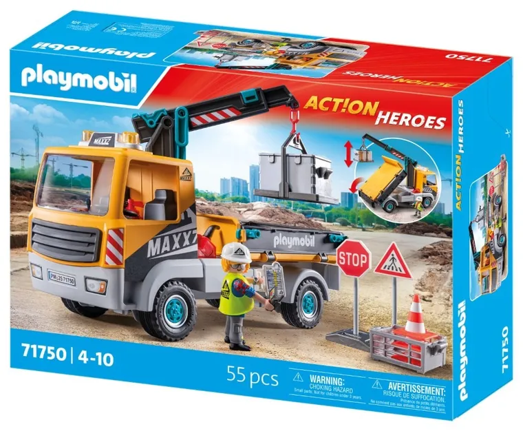 Playmobil, Action Heroes, Ciężarówka budowlana z dźwigiem, 71750