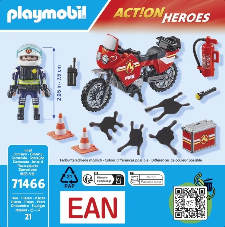 Playmobil, Action Heroes, Motocykl straży pożarnej na miejscu wypadku, 71466