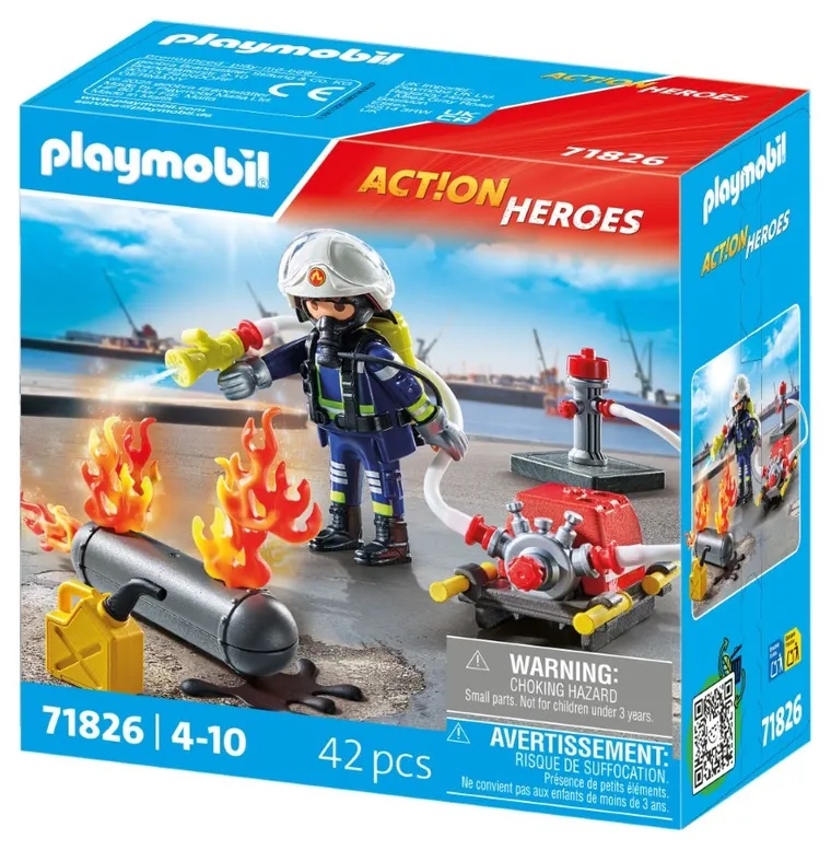 Playmobil, Action Heroes, Strażak z pompą wodną, 71826