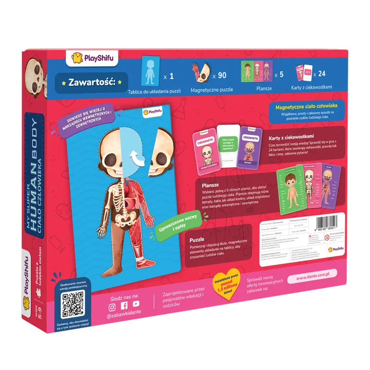 Playshifu, My Super Human Body, Ciało Człowieka, edukacyjne puzzle magnetyczne, 90 elementów