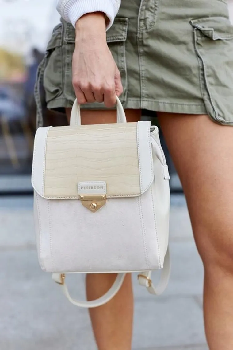 Plecak, beżowy, skóra ekologiczna, Peterson