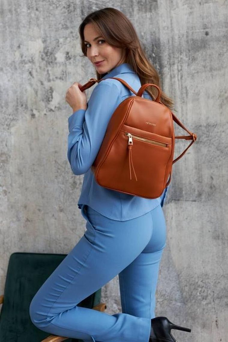 Plecak, brązowy, skóra ekologiczna, Peterson