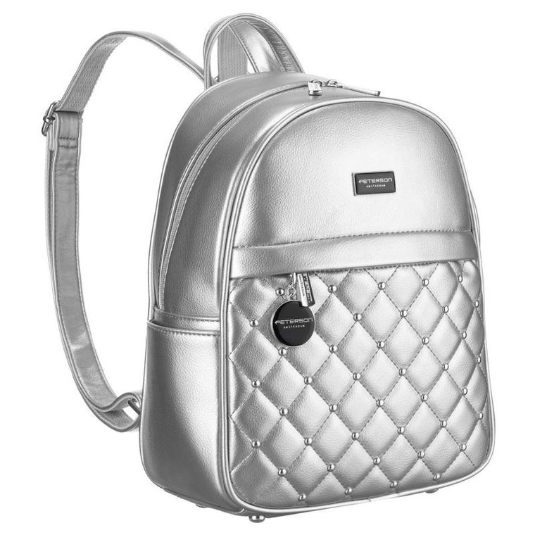 Plecak miejski, srebrny, skóra ekologiczna, Peterson