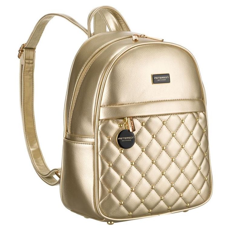 Plecak miejski, złoty, skóra ekologiczna, Peterson