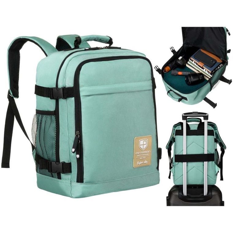 Plecak podróżny, bagaż podręczny do samolotu, turkusowy, Peterson