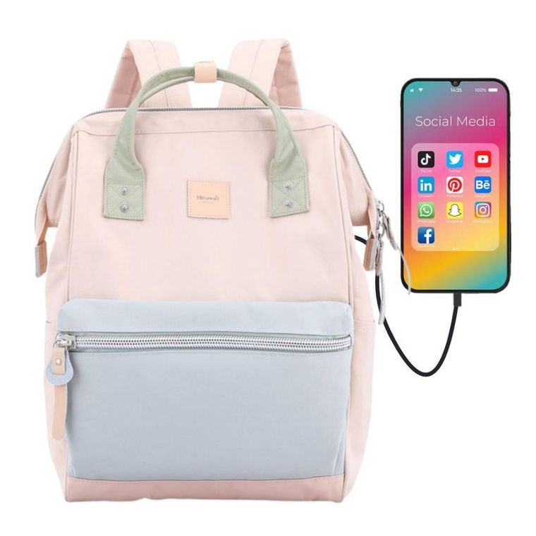 Plecak, różowo-niebieski, port USB, Himawari