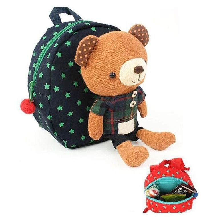 Plecak ze smyczą zabezpieczającą, miś, granatowy