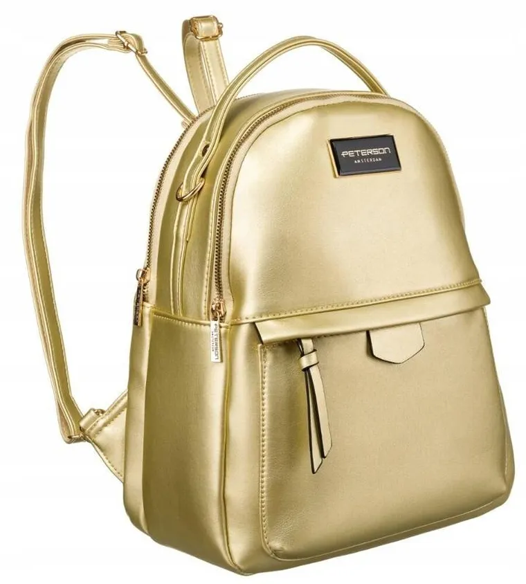 Plecak, złoty, skóra ekologiczna, Peterson