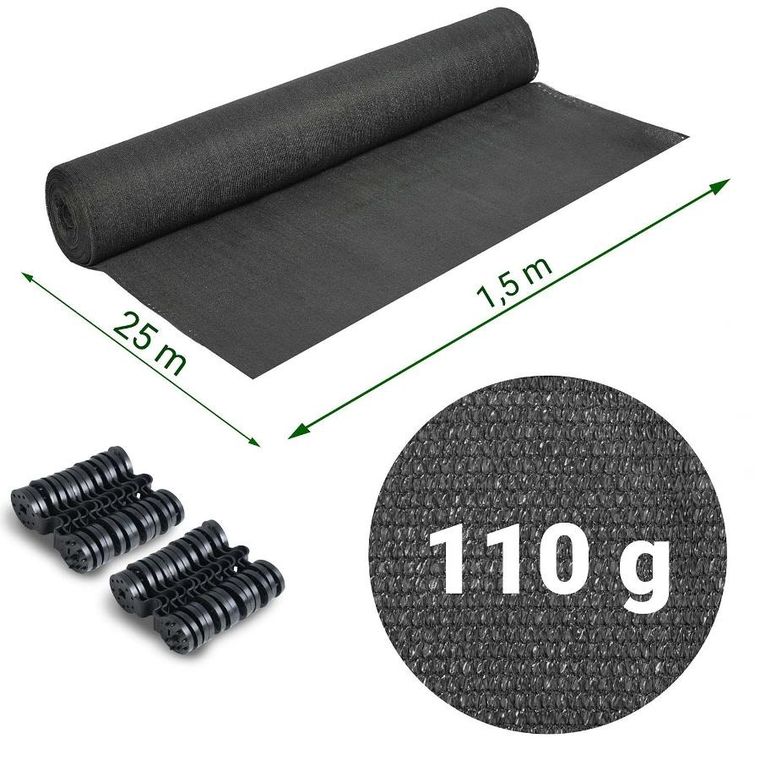 Plonos, siatka cieniująca, 1,5-25m 110g/m2 + 50 zacisków, szara
