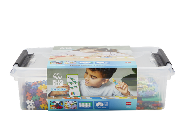 Plus-Plus, Learn to build, ABC 123, mini klocki, mix, 2000 szt., zestaw z płytkami i kartami pracy
