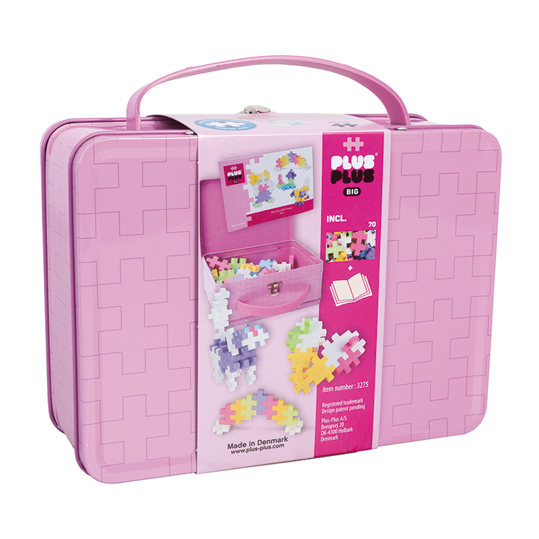 Plus-Plus, Walizeczka Big, metalowa walizeczka, różowa, klocki, 70 elementów