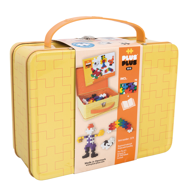 Plus-Plus, Walizeczka Big, metalowa walizeczka, żółta, klocki, 70 elementów