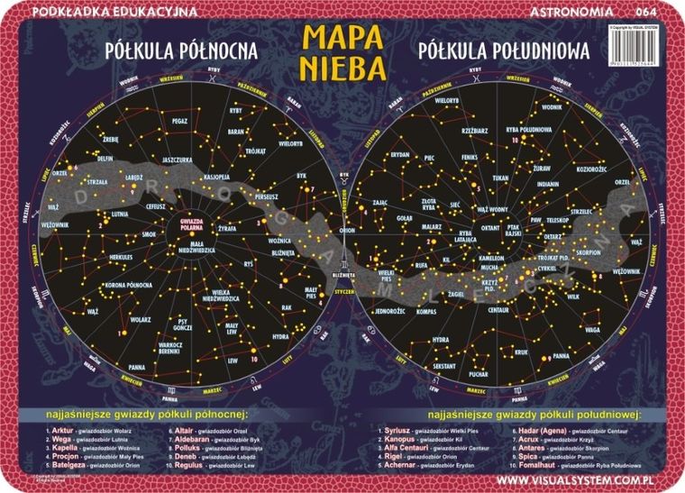 Podkładka na biurko, mata, dwustronna, Mapy nieba i obiekty astronomiczne