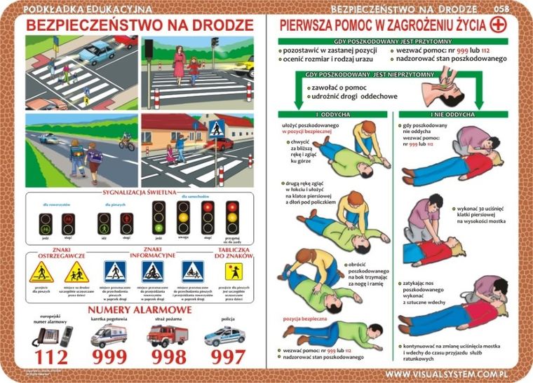 Podkładka na biurko, mata, dwustronna, Zasady ruchu drogowego, bezpieczeństwo w ruchu drogowym, pierwsza pomoc