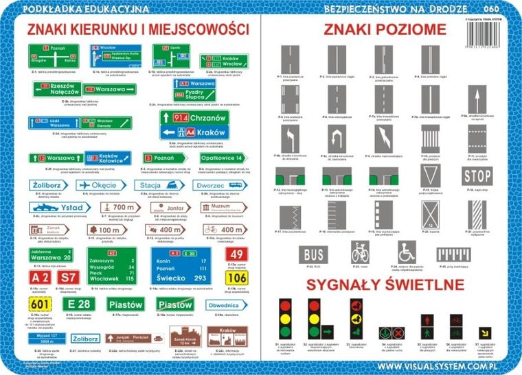 Podkładka na biurko, mata, dwustronna, Znaki drogowe: informacyjne, poziome, sygnały świetlne