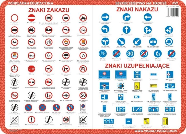 Podkładka na biurko, mata, dwustronna, Znaki drogowe: ostrzegawcze, zakazu, nakazu
