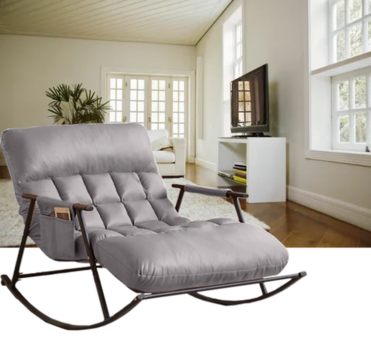Podwójny fotel bujany z czarną metalową podstawą, szary