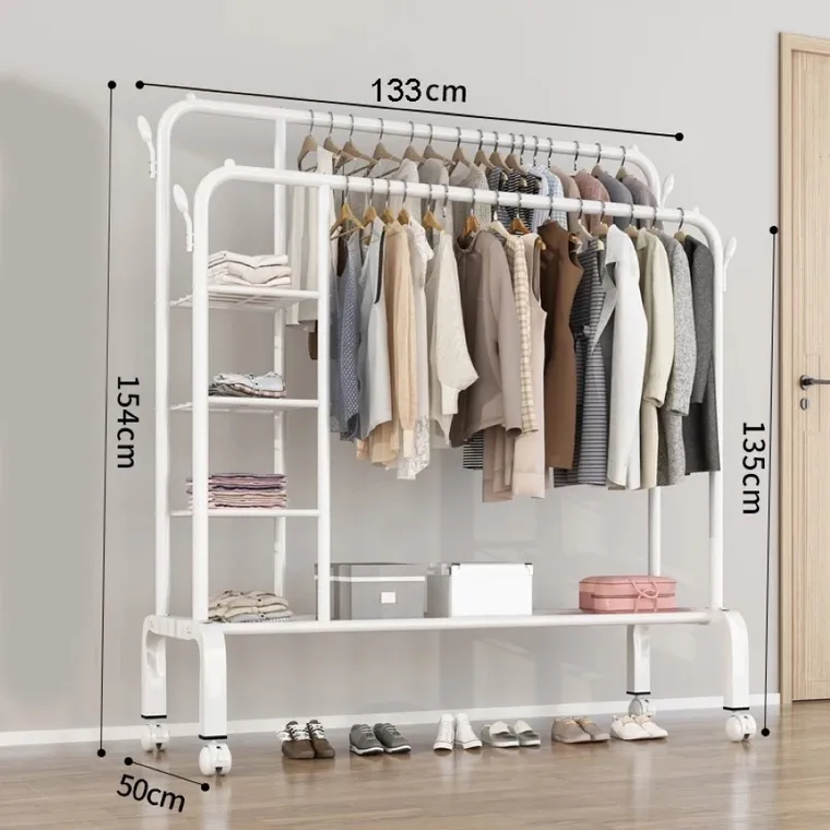 Podwójny, wolnostojący wieszak na ubrania, biały, 133-154 cm