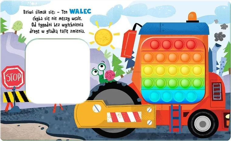 Pojazdy na budowie. Książeczka sensoryczna Pop It