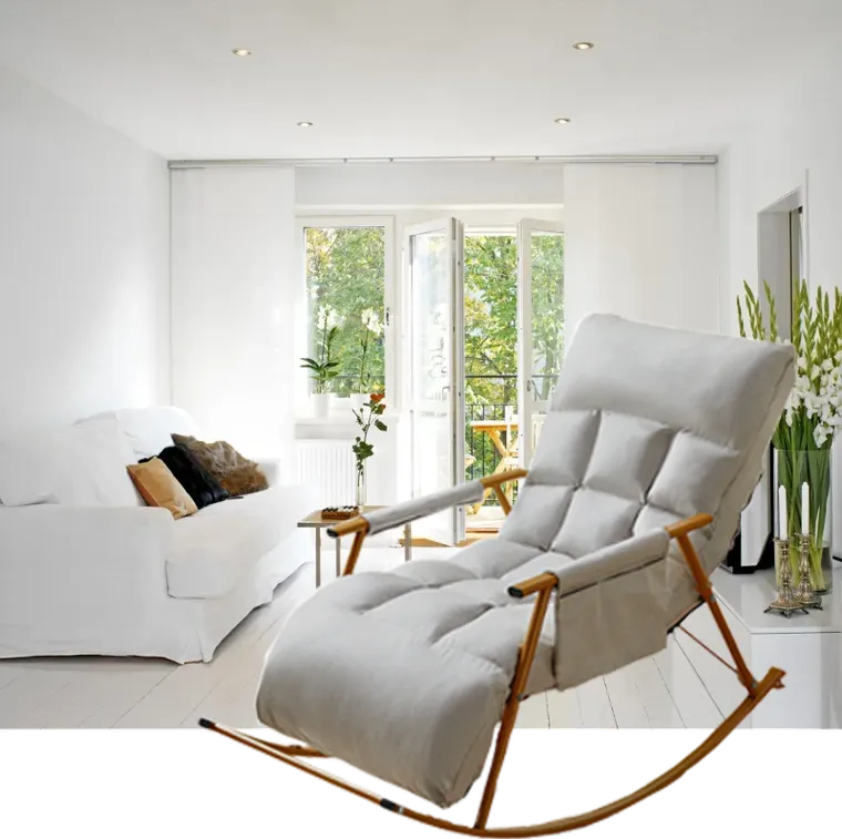 Pojedynczy fotel bujany ze złotą metalową podstawą, biały