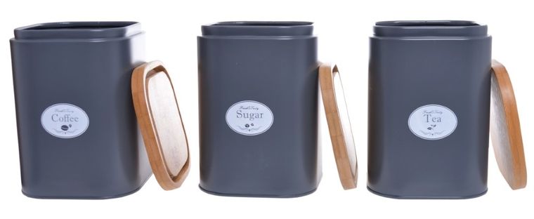 Pojemniki z bambusową pokrywką, szare, 3 szt.