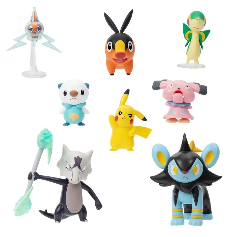 Pokemon, Rotom, Snivy, Oshawott, Pikachu, Tepic, Snubbull, Luxio, Alolan Marowax, figurki bitewne