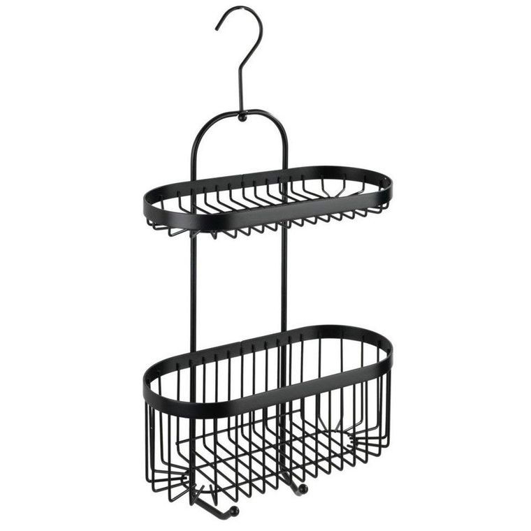 Półka łazienkowa, zawieszana, classic-plus, 2 poziomy + 2 haczyki