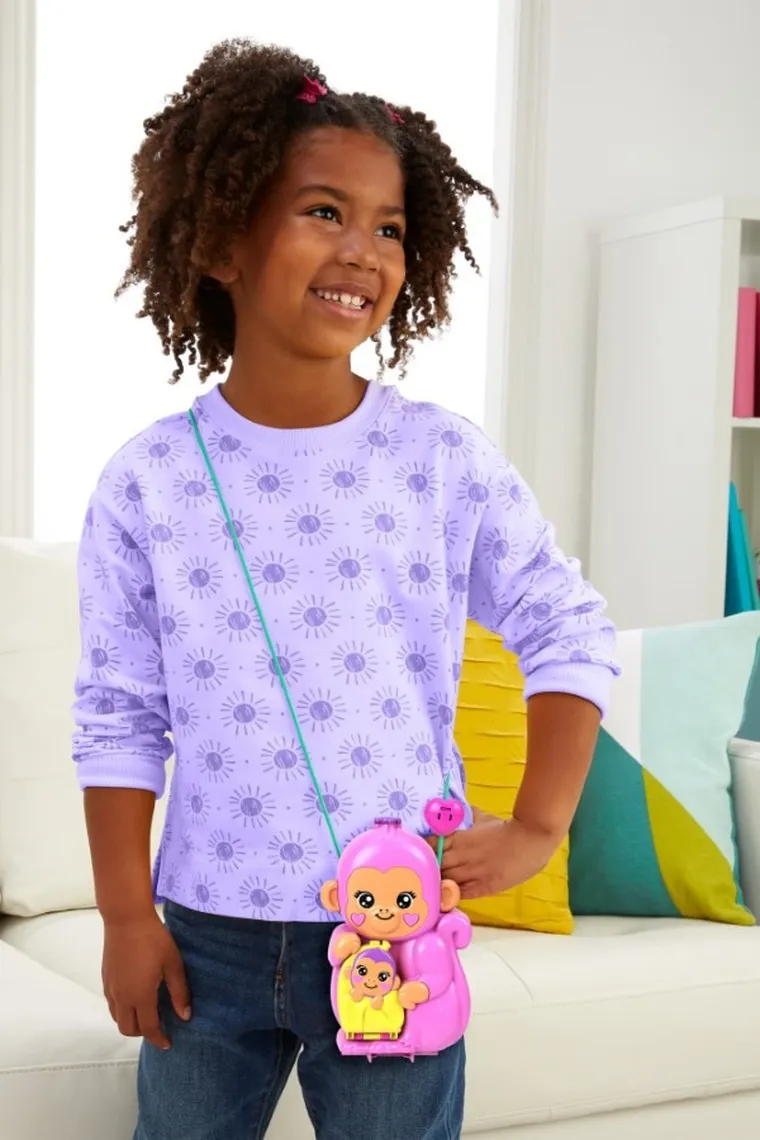 Polly Pocket, kompaktowa torebka Małpki, zestaw z laleczkami i akcesoriami