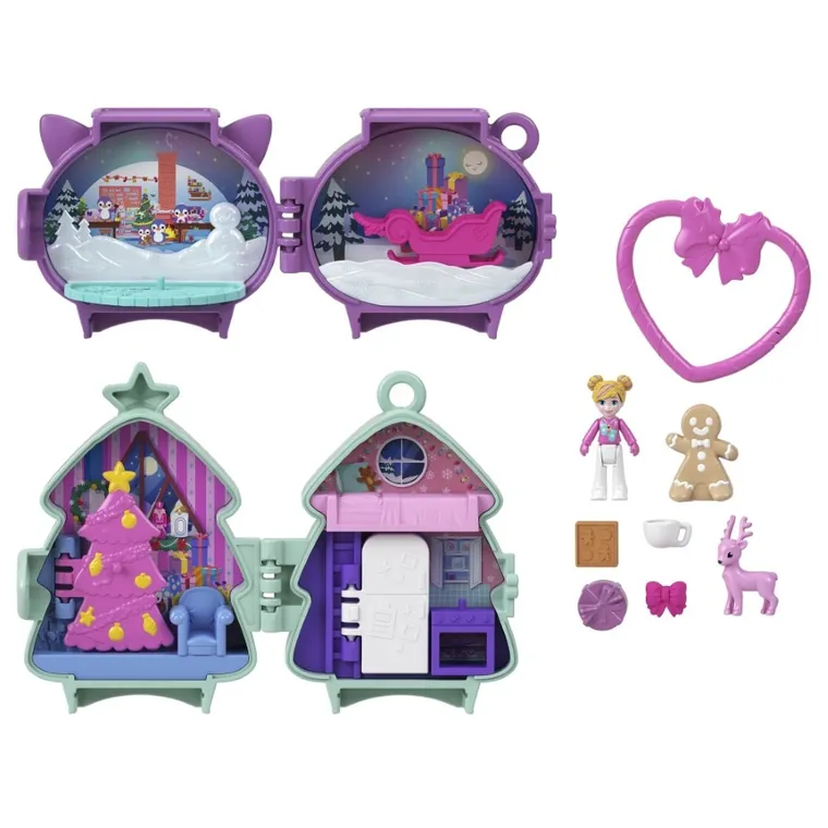 Polly Pocket, Świąteczny zestaw kompaktowy, zestaw z laleczką i akcesoriami