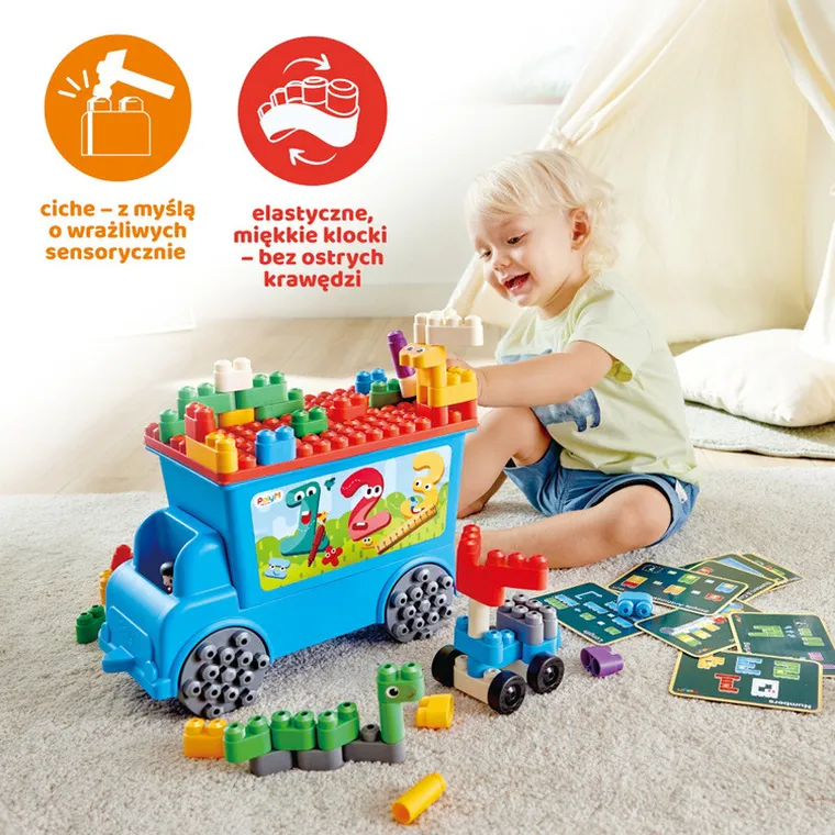 PolyM, Licz i baw się, Laweta, klocki konstrukcyjne w aucie, 114 elementów