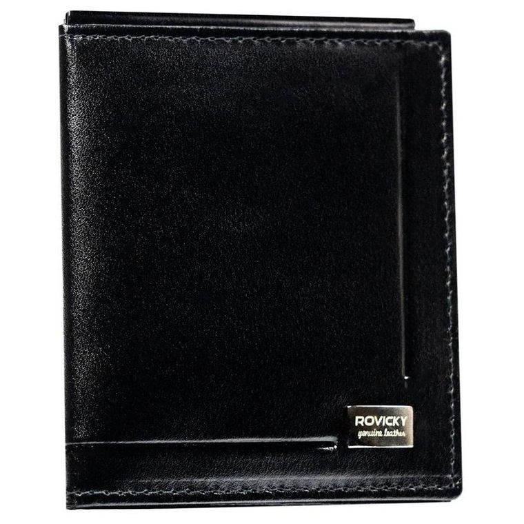 Portfel, banknotówka, czarny, skórzany, Rovicky