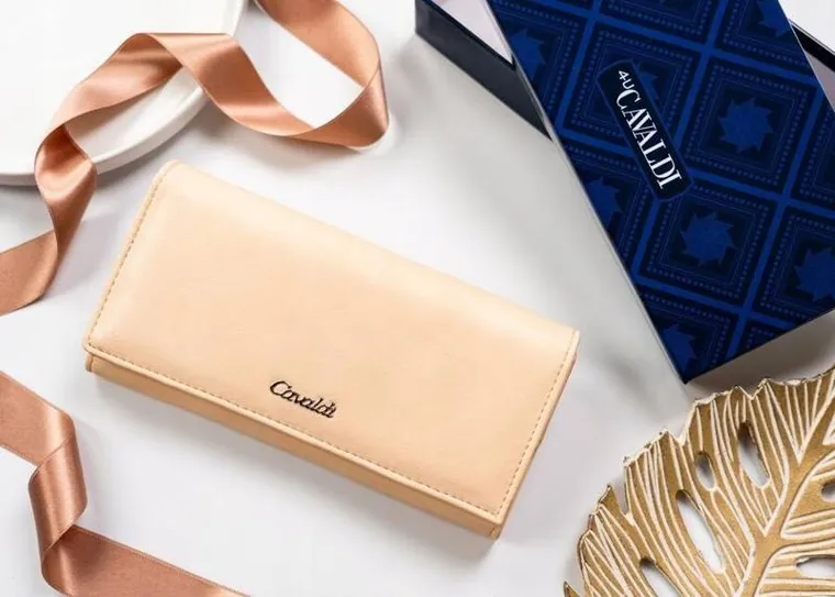 Portfel, beżowy, skóra ekologiczna, RFID, Cavaldi