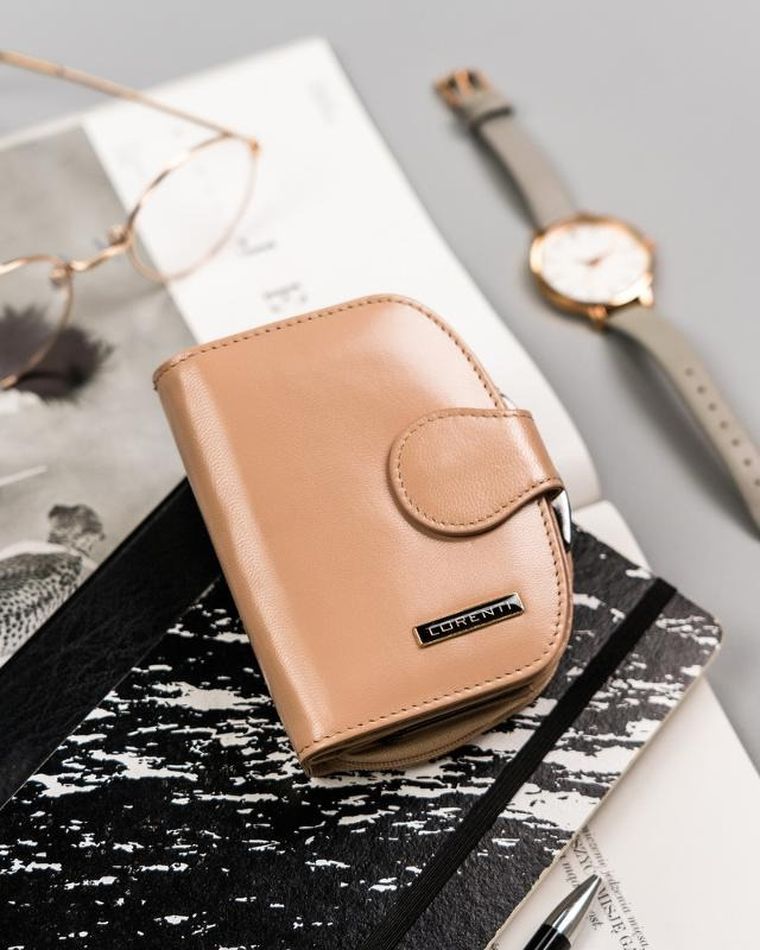 Portfel, beżowy, skórzany, Lorenti