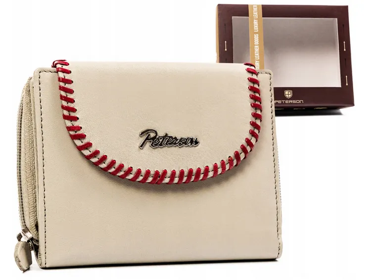 Portfel, beżowy, skórzany, Peterson