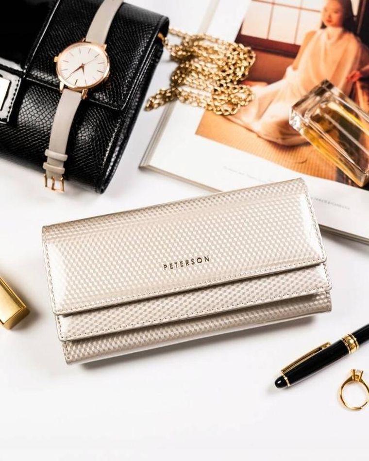 Portfel, beżowy, skórzany, Peterson