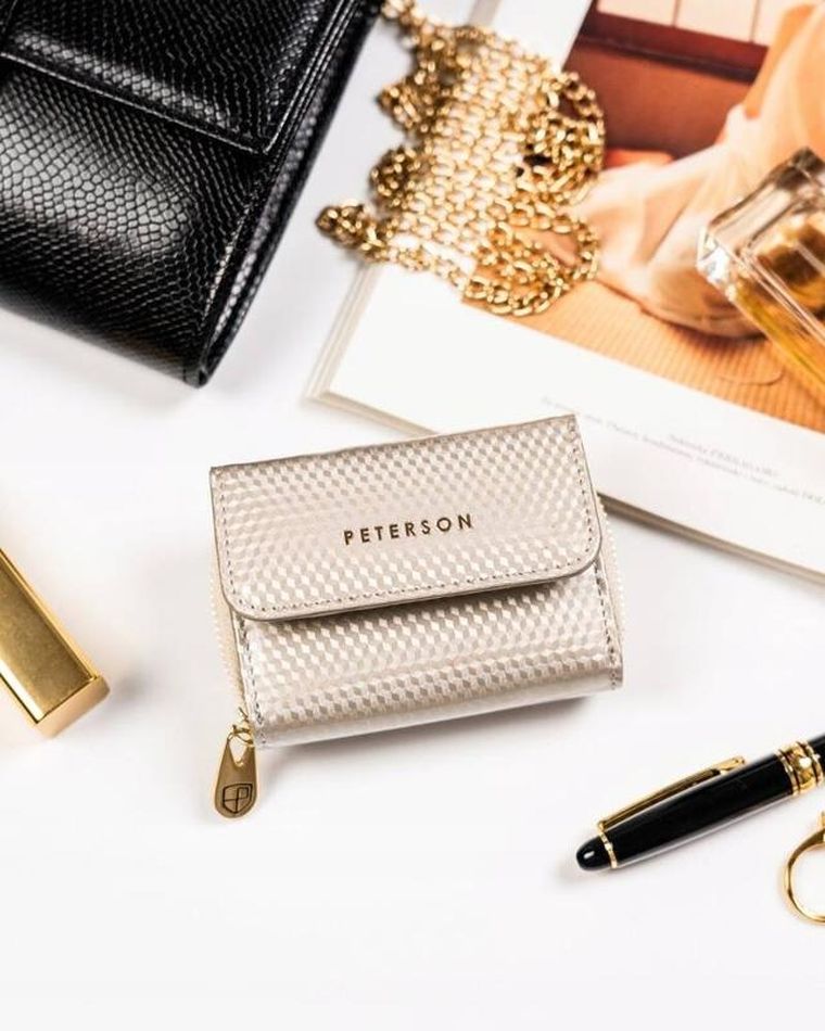 Portfel, beżowy, skórzany, Peterson