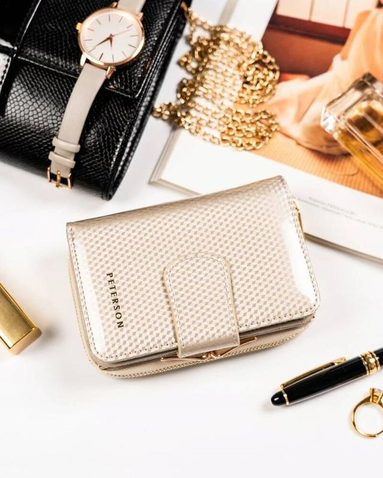 Portfel, beżowy, skórzany, Peterson