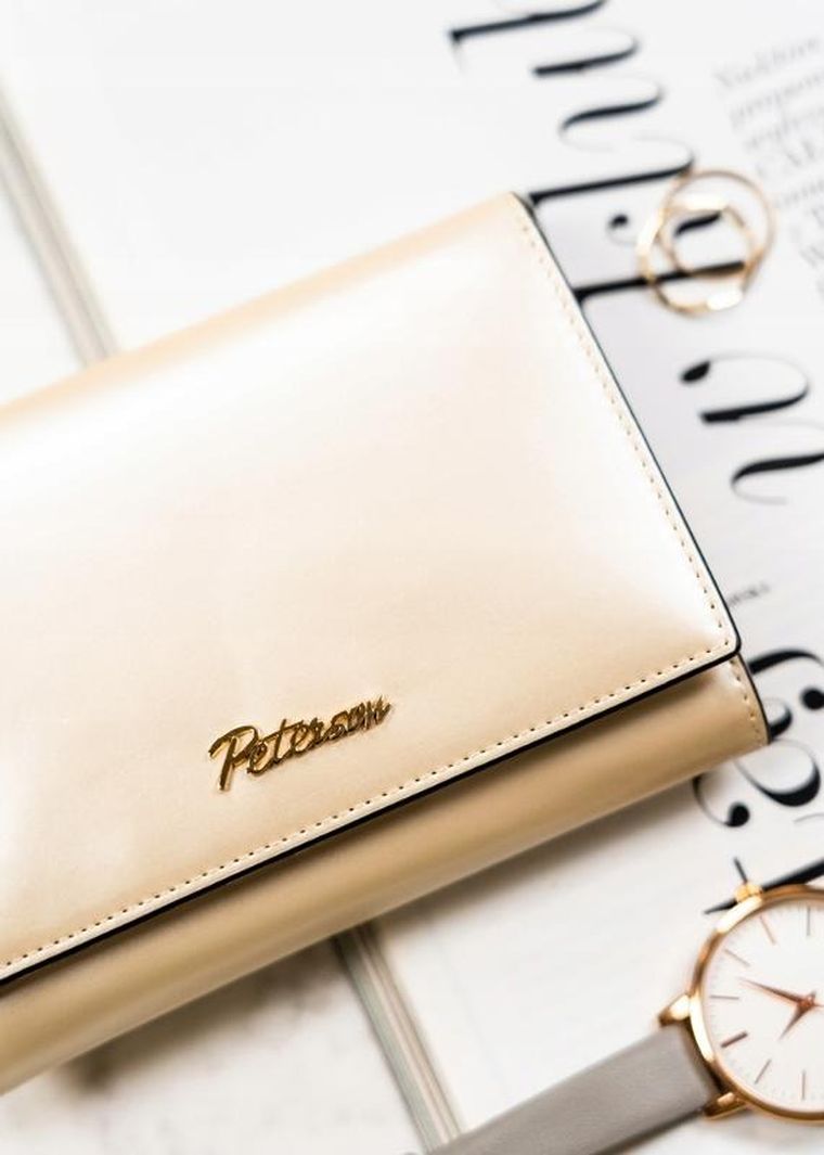 Portfel, beżowy, skórzany, Peterson